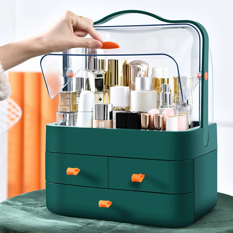 1pc Cosmetics Receiving Box Dust-Proof Desktop Makeup Organizer with Drawer for Skin Care Products Household Storage Box Shelf