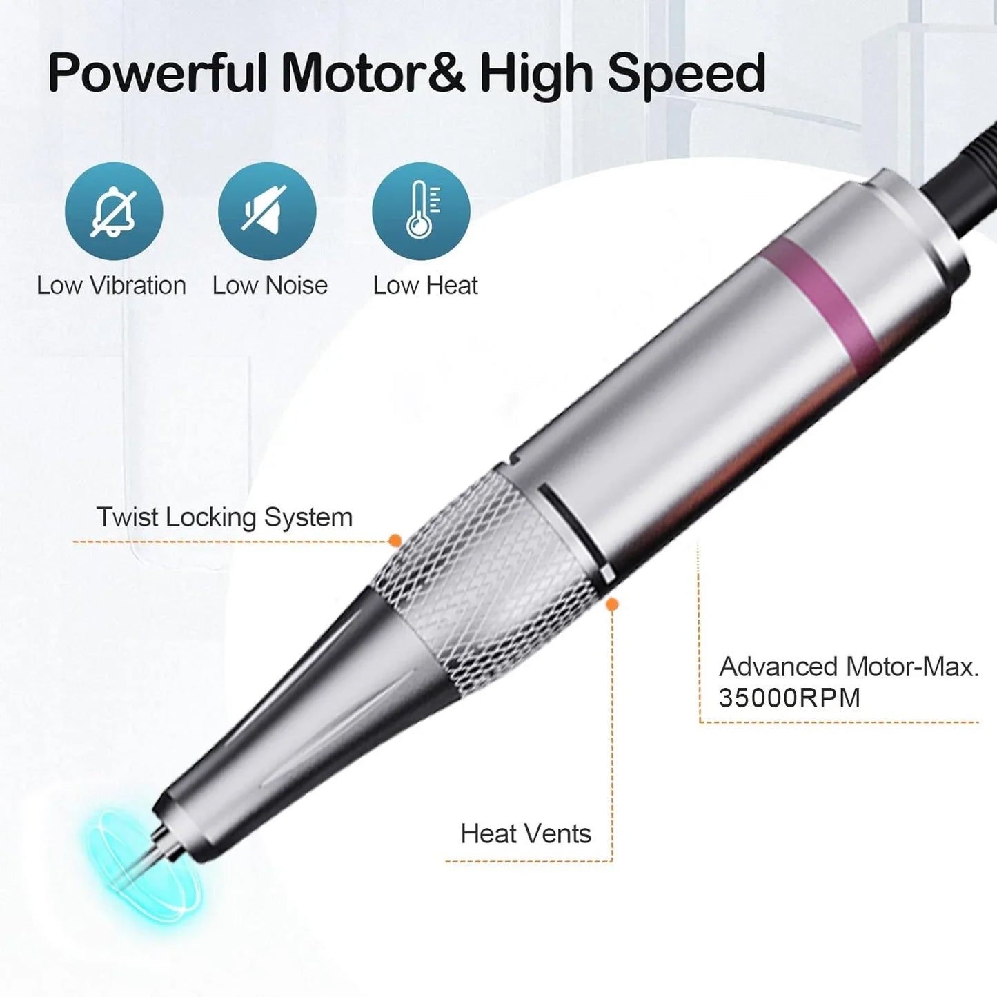 35000RPM Rechargeable Nail Drill Machine Cordless Electric Manicure Milling Cutter Set Nail Files Sander Gel Polish Remover Tool