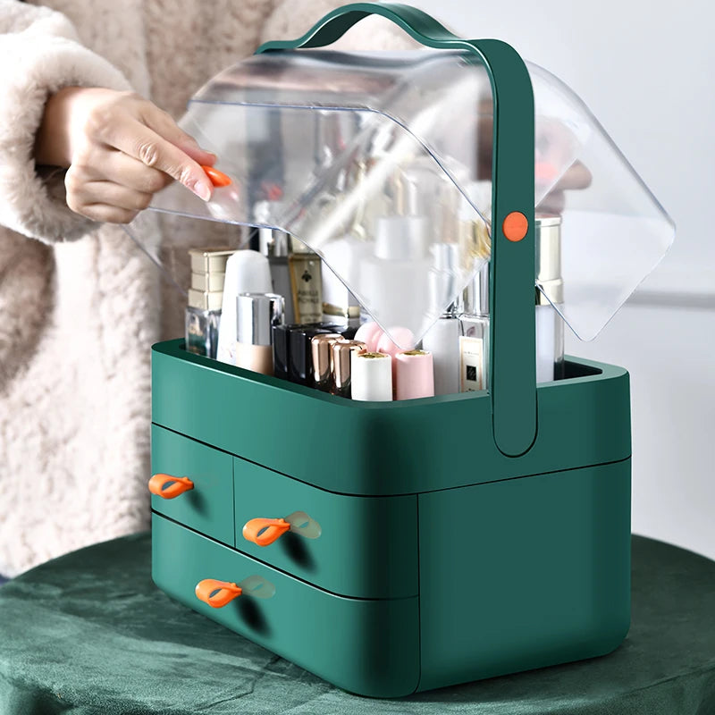 1pc Cosmetics Receiving Box Dust-Proof Desktop Makeup Organizer with Drawer for Skin Care Products Household Storage Box Shelf