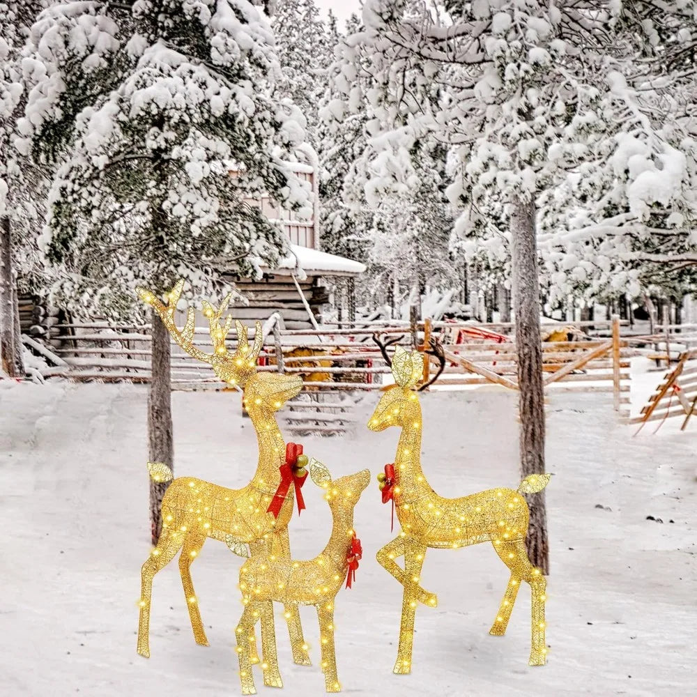 Christmas Lighted Reindeer Family Outdoor Christmas Yard Decoration Large Holiday Lighted Deer Set for Art Indoor Outdoor Decor